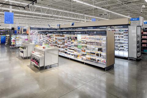 Walmart's beauty range of products on a rack